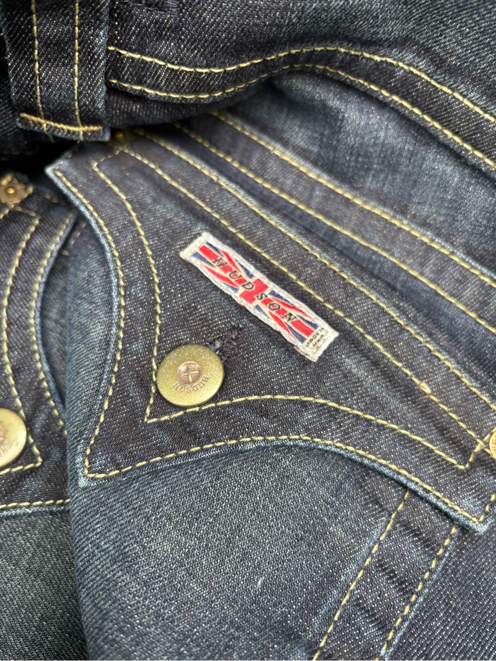 Hudson Jeans Dark Blue Flare/Wide Leg with Yellow Contrast Stitching
